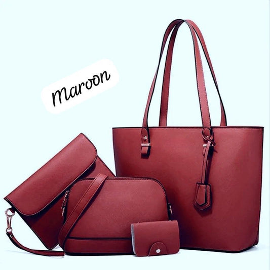 4 Piece Handbag In Maroon Color